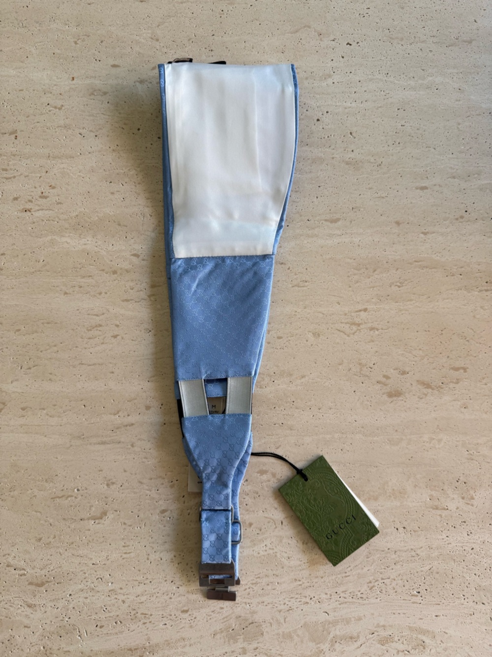 NWT GUCCI SILK CUMMERBUND WITH GG PATTERN LIGHT BLUE  Sz M 💙 - Picture 5 of 10
